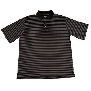 Pebble Beach Golf Mens Performance Black Striped Short Sleeve Polo Shirt Size L